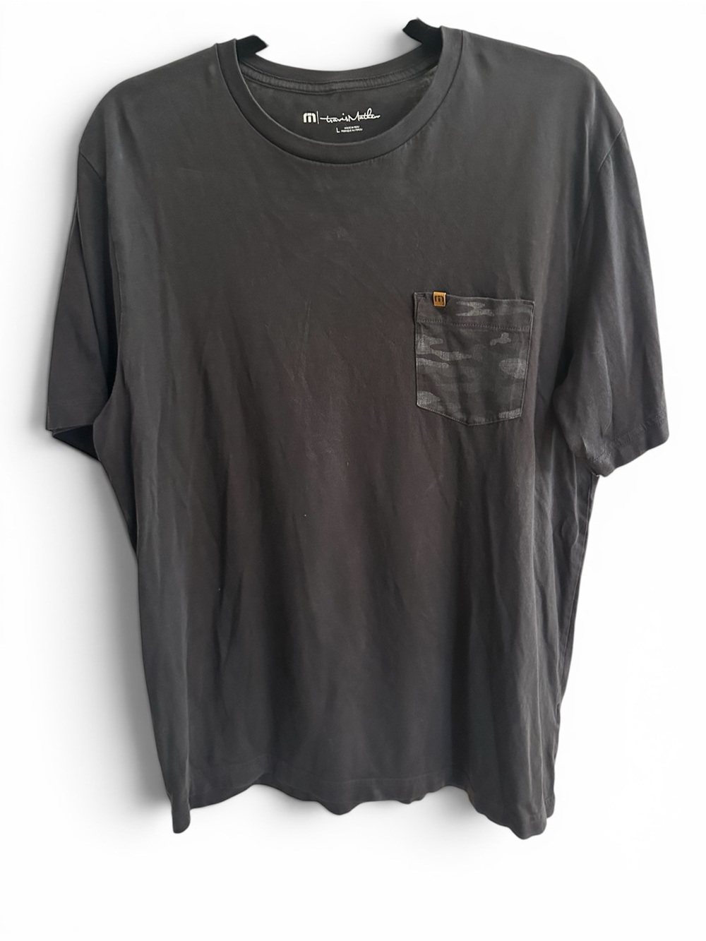 Mathew Travis  Men’s Black Crew Neck Tee with Camo Pocket